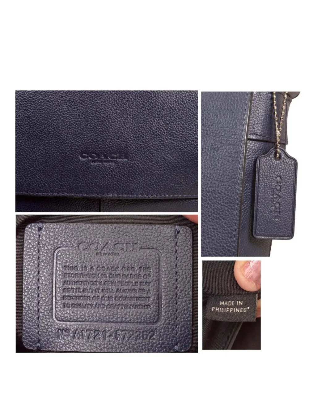 Coach F72362 Charles Dark Blue Pebbled Leather Messenger Crossbody Purse